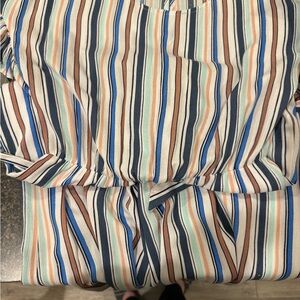 As U Wish Striped Jumpsuit in Cream, Navy, Blue & Brown